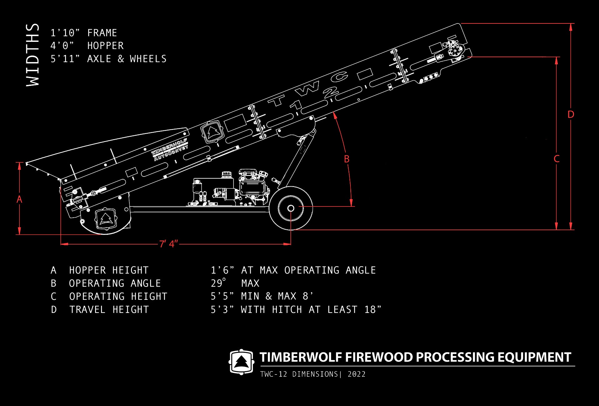 Timberwolf Firewood Processing Equipment TWC-12 Firewood Conveyor Dimensions