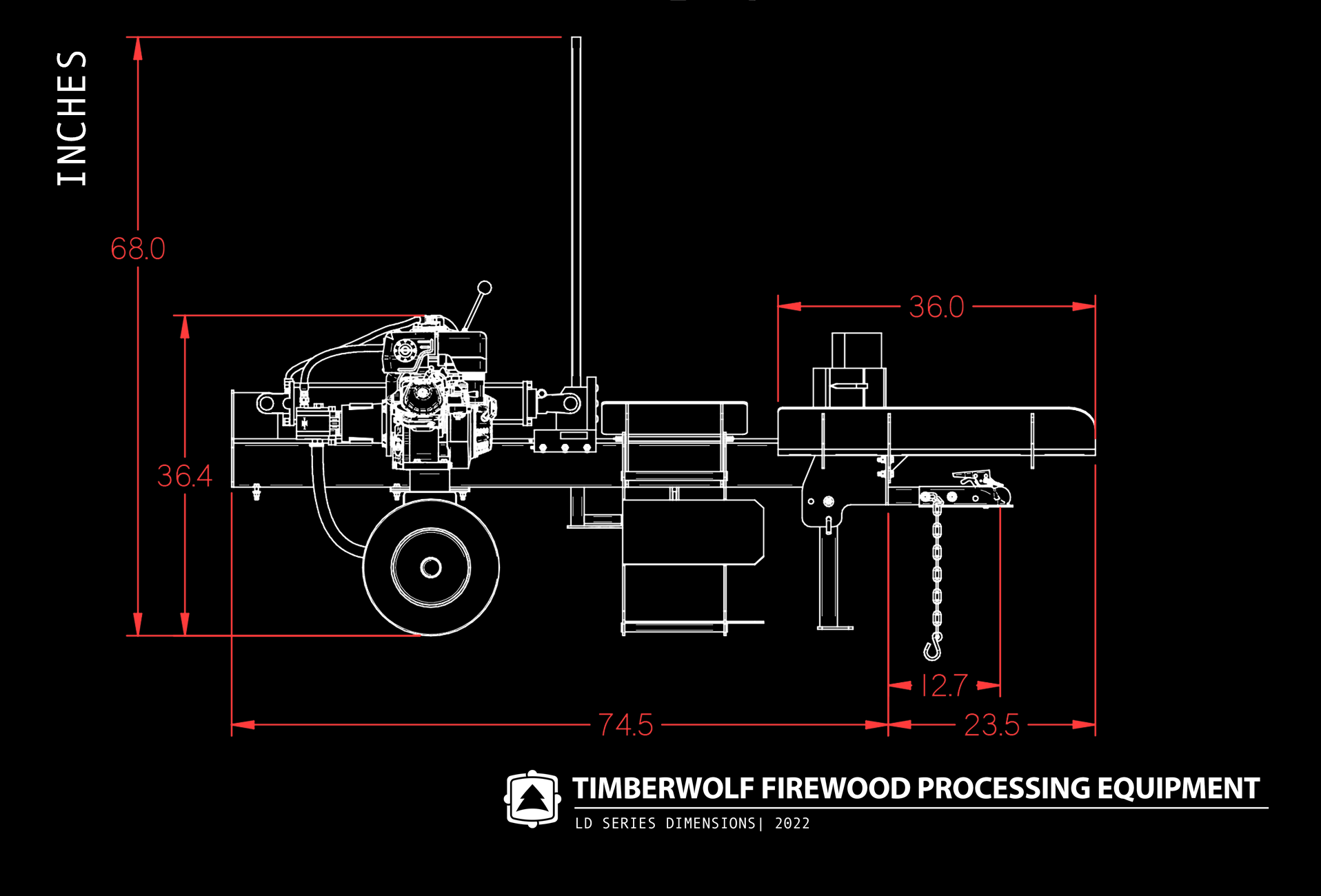 Timberwolf Firewood Processing Equipment TW-2 Log Splitter Side Dimensions