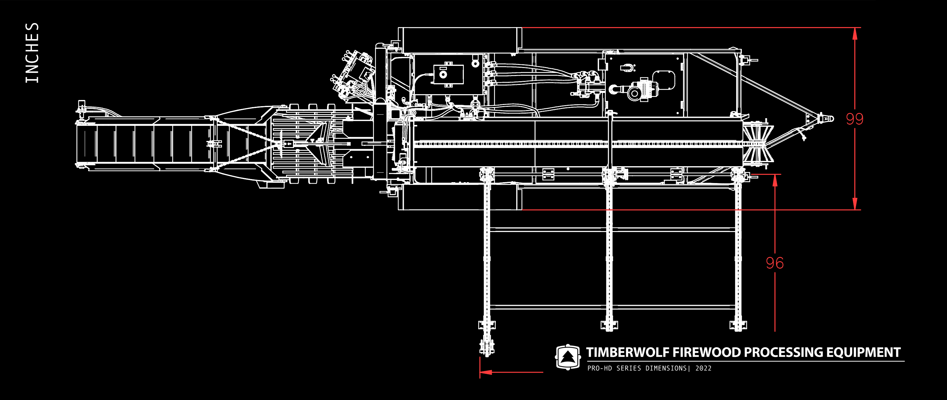 Timberwolf Firewood Processing Equipment Pro-HD Series Firewood Processor Top Dimensions