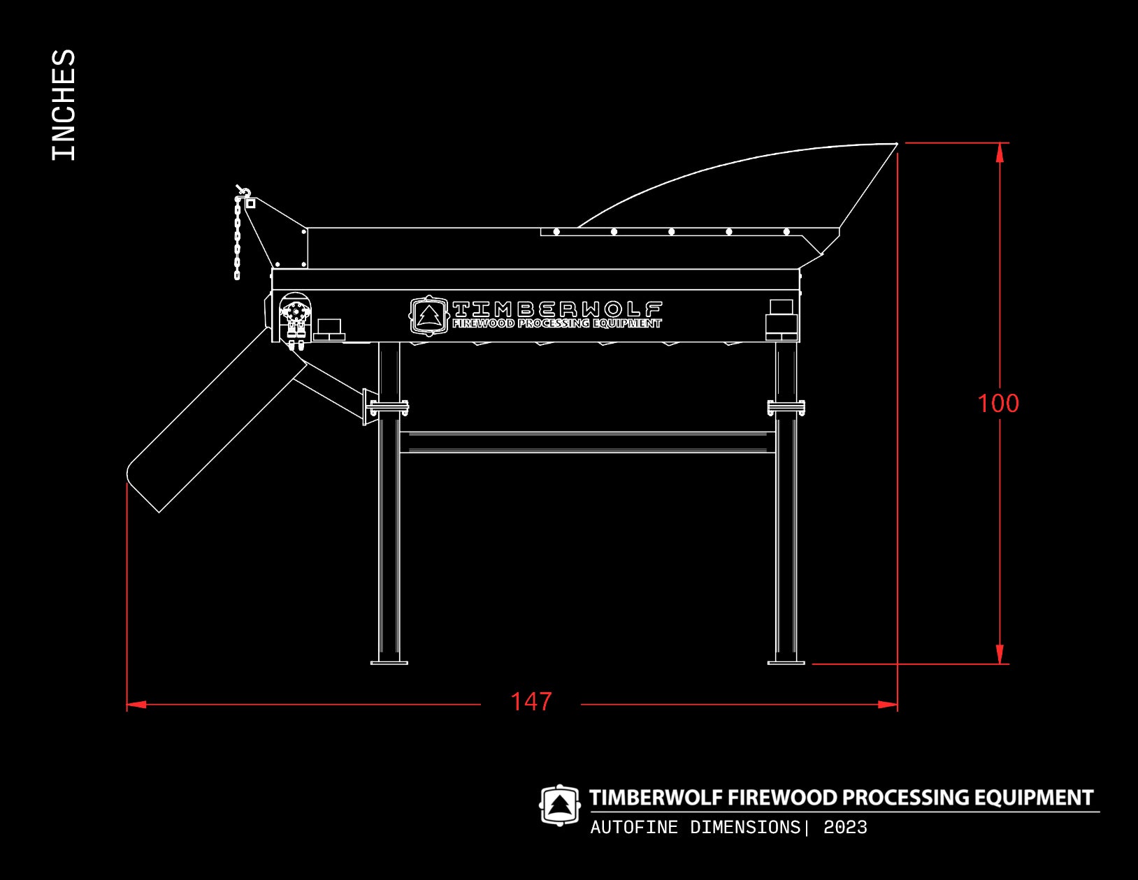 Timberwolf Firewood Processing Equipment AutoFine Wood Cleaner Side Dimensions