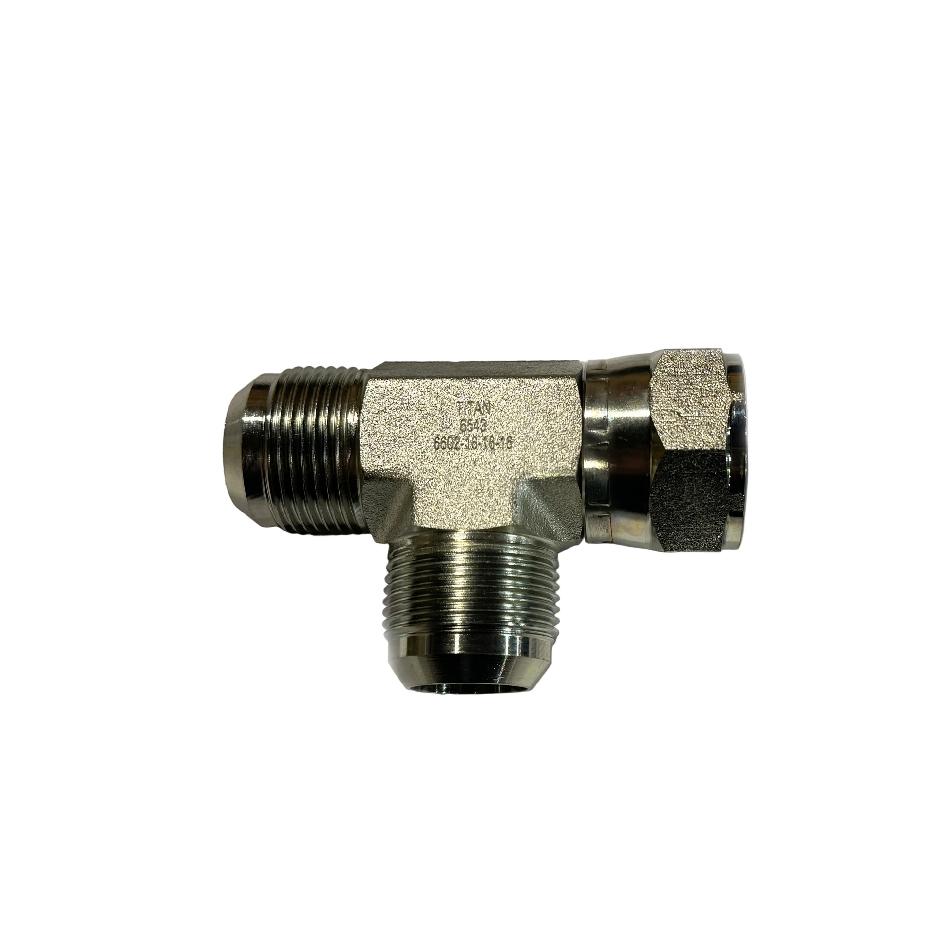 F5706X16X16X16 | #16 Swivel Nut Run Tee, 1" JIC Male x 1" JIC Female Swivel x 1" JIC Male.