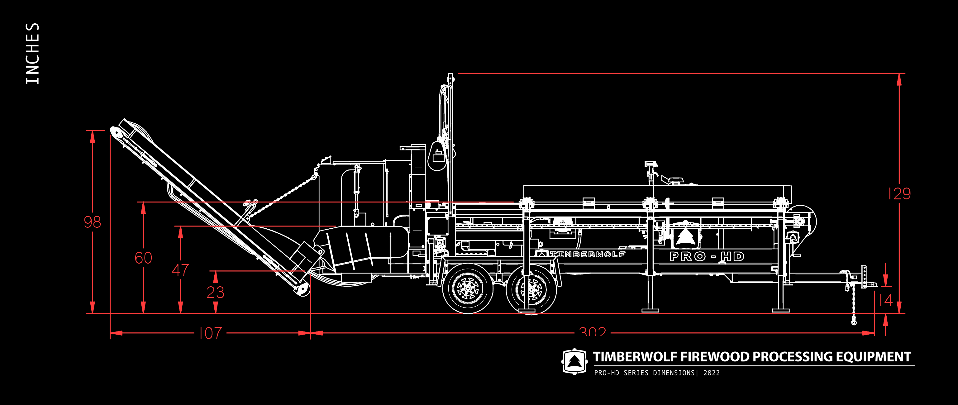 Timberwolf Firewood Processing Equipment Pro-HD Series Firewood Processor Side Dimensions