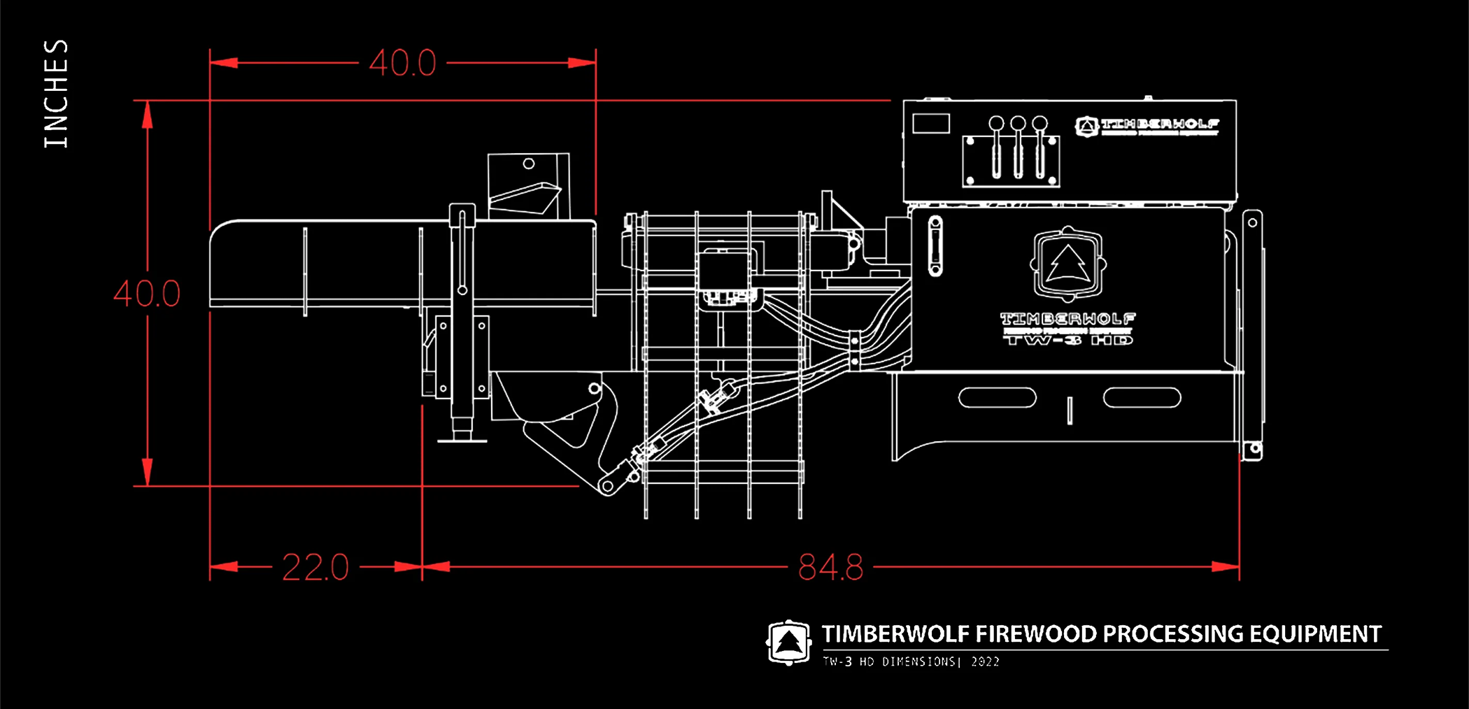 Timberwolf Firewood Processing Equipment TW-3 HD Log Splitter Side Dimensions